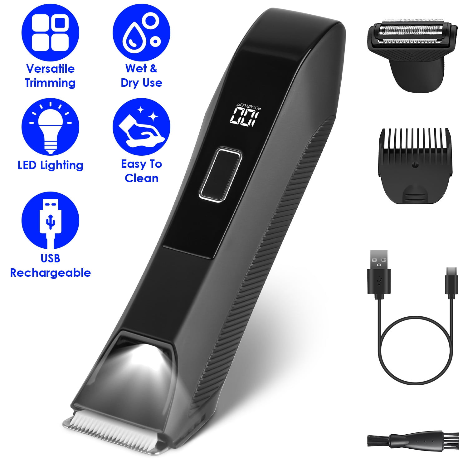 Moclever 2 in 1 Electric Body Trimmer for Men, IPX7 Waterproof Electric