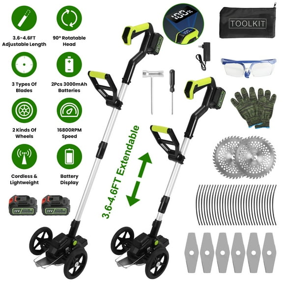 Moclever 21V Electric Weed Edger 16800RPM Cordless String Trimmer with 2Pcs 3000mAh Batteries 3.6-4.6ft Length 90 Rotatable Angle Saw Blade Steel Blade String Blade
