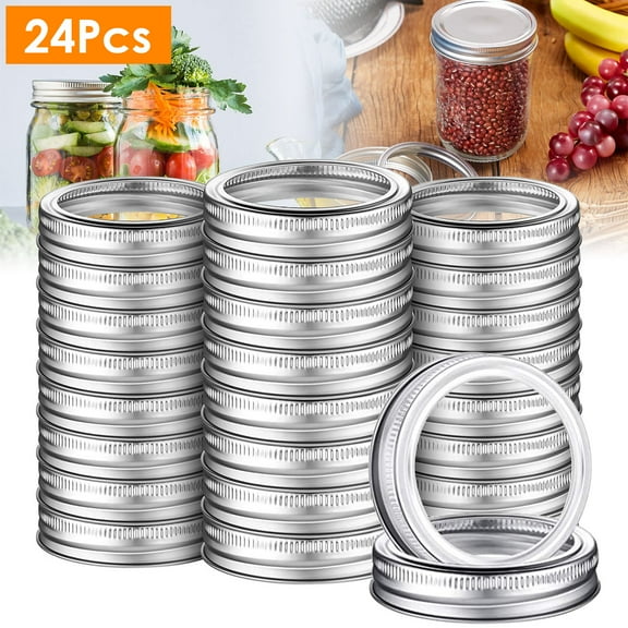 Moclever 24 Pcs Canning Lids and Rings, Regular Mouth Canning Jar Metal Rings Split Type Jar Bands Replacement Fits for Ball Kerr Mason Jars, Silver