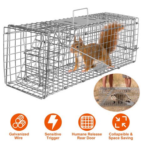 Moclever 24in Trap Cage for Live Animals, Humane Large Collapsible Metal Cat Trap Cage Catch Release