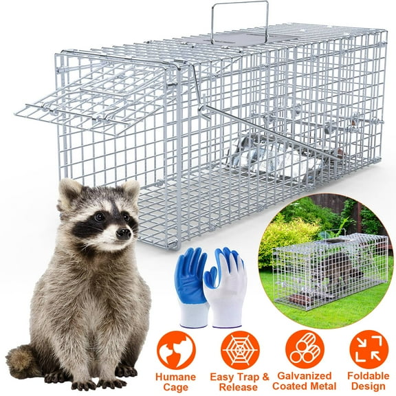 Moclever 26in Live Animal Trap Cage, Heavy Duty Folding Catch And Release Hunting Cage Traps for Rabbit Squirrel Possum Skunk Raccoon