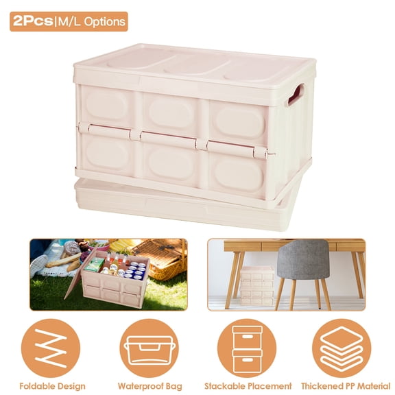 Moclever 2Pcs Foldable Storage Bins, 30L Stackable Storage Box with Dustproof Lid Waterproof Interior Bag Utility Organizer Crate, for Living Room Bedroom Fishing, Khaki