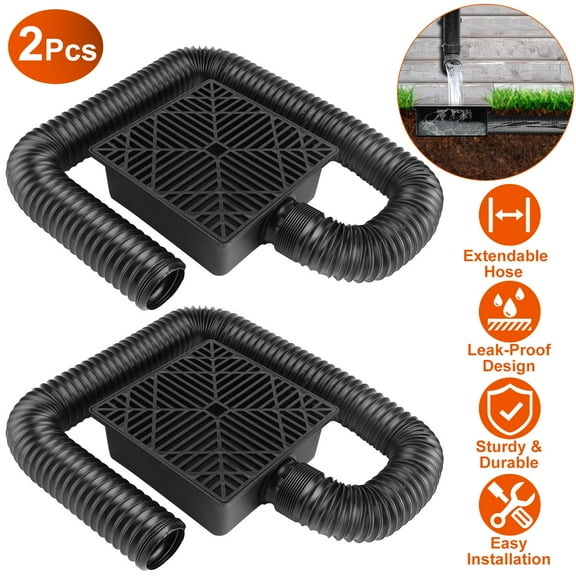 Moclever 2Pcs Gutter Downspout Extension Catch Basin Downspout Extender No Deep Digging with 4.9ft Flexible Extendable Hose for Lawn Landscaped Area Patio, Black