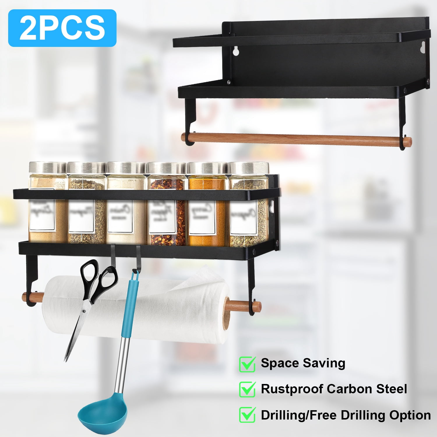 Moclever 2Pcs Magnetic Spice Rack for Refrigerator Foldable Fridge Magnet Organizer with Paper Holder Hooks for Oven Microwave Cabinet Black Walmart Business Supplies