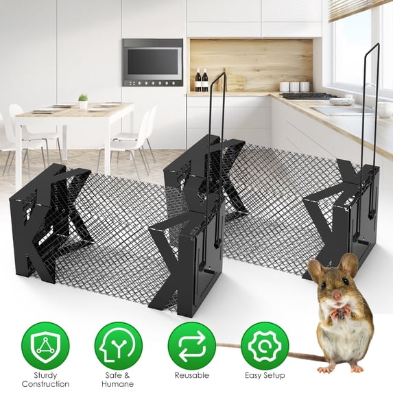 Moclever 2Pcs Rat Traps Humane Live Mouse Cage Easy To Catch and Release for Voles Rats Mice Rodents Hamsters