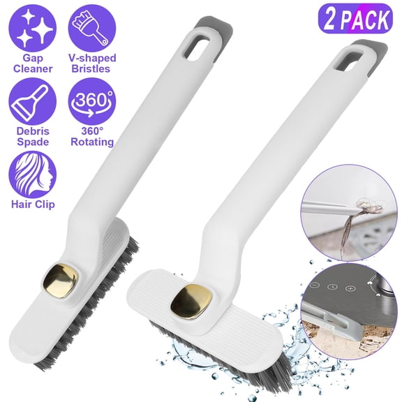 Moclever 2Pcs Rotating Crevice Cleaning Brush, Hard Bristle Brush Cleaner with 2 in 1 Clip and Spade for Tight Spaces, White