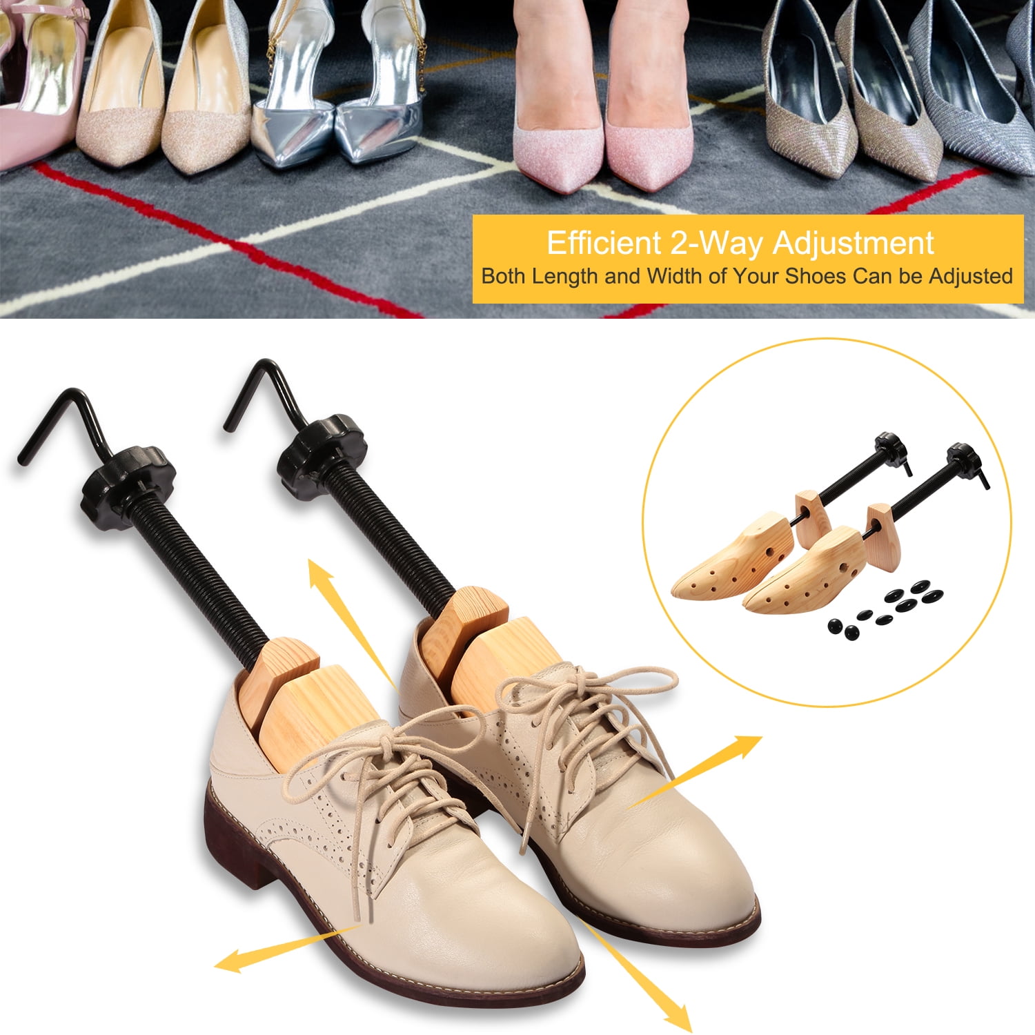 Moclever 2Pcs Shoe Stretchers for Men, Pine Wood 2-Way Shoe Stretcher for Women Shoes, Size 8-11