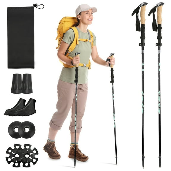 Moclever 2Pcs Walking Sticks 43-49in Adjustable Height, Aluminum Collapsible Hiking Poles with EVA Foam Grips for Hiking Mountain Climbing, Black