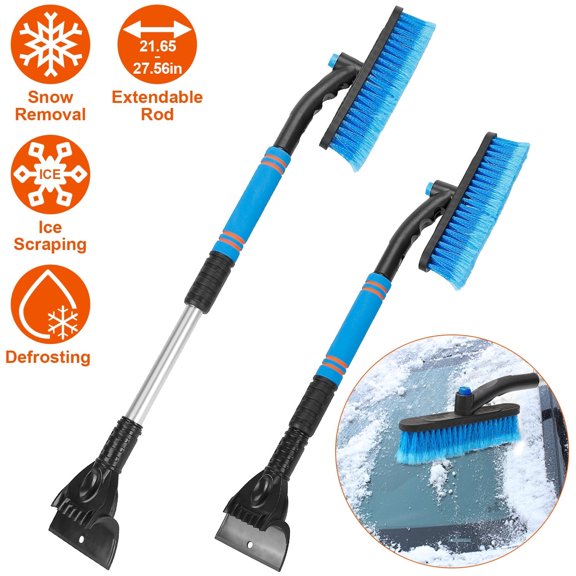 Moclever 3 in 1 Windshield Ice Scraper Extendable Car Snow Removal Tool Telescoping Car Broom Snow Shovel Automobile Frost Removal, Blue