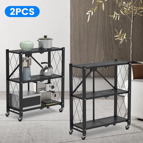 Moclever 2Pcs 3Tier Storage Shelf with Wheels, Heavy Duty Rolling Metal Shelf 661lbs Load Capacity for Kitchen Pantry Basement, Black