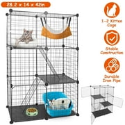 Moclever 3Tier Cat Playpen Cage Metal Indoor Cat House with 3 Doors 2 Ladders for 1-2 Animals, Black