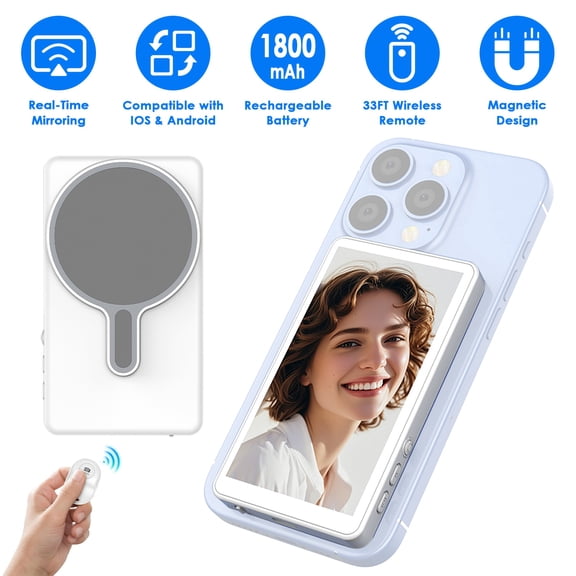 Moclever 4.02" Wireless Vlog Selfie Monitor Screen Magnetic Rear Selfie Screen with 33FT Remote for Live Stream Vlogging Compatible with iOS Android