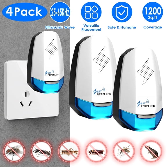 Moclever 4Pcs Plug-in Ultrasonic Pest Deterrent with Night Light, Indoor Rodent & Insect Repellent for Home Garage Office Warehouse
