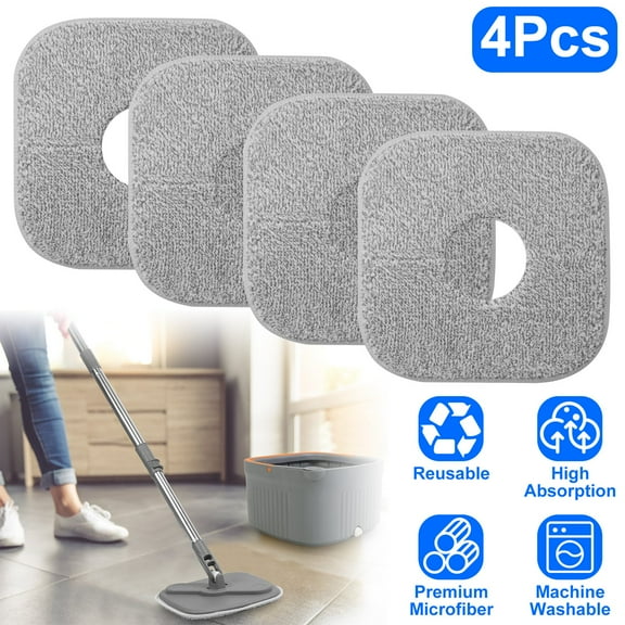 Moclever 4Pcs Square Microfiber Mop Pads, Reusable Machine Washable Flat Mop Replacements for Wet and Dry Floor Cleaning