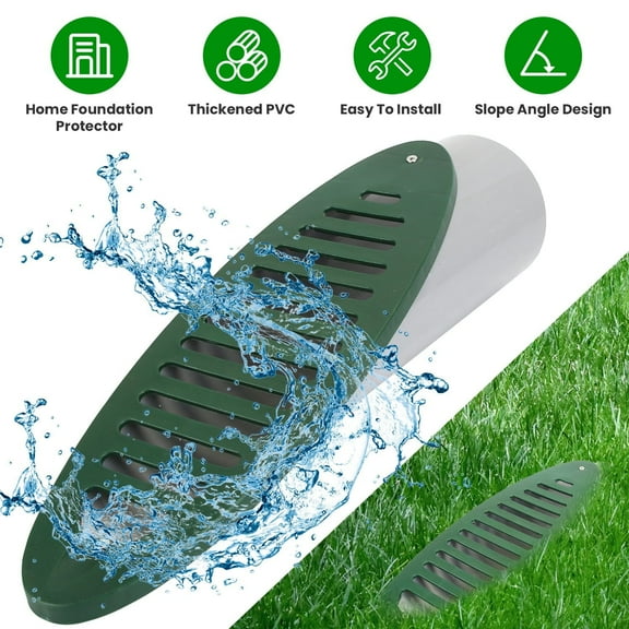 Moclever 4in Green Angled Yard Drainage Pipe Compatible with 4 Connections, Yard Drain Emitter with Sloped Grate