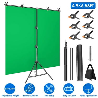 Moclever 5x6.5ft Portable Backdrop Stand, T-Shape Adjustable Heavy Duty Photography Backdrop Stand with 6 Spring Clamps Sandbag Carry Bag for Studio Party Wedding, Black