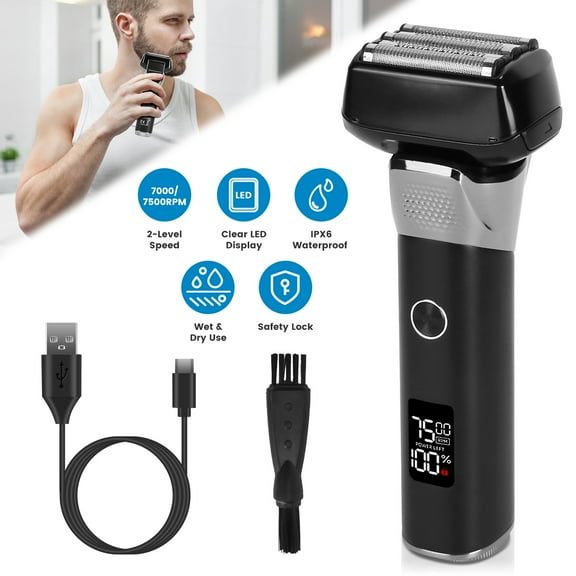 Moclever 5-Blade Electric Shaver for Men, IPX6 Waterproof Wet & Dry Foil Razor with LED Display Cleaning Brushes, Black