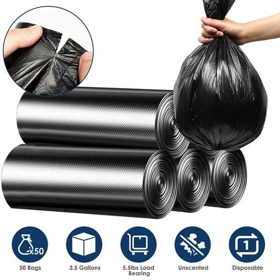 Moclever 5 Rolls Overall 50 Count Black Garbage Bags for Portable Toilet, Unscented Leak Resistant Disposable Trash Bags for Home Office