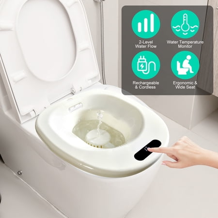 51oz Electric Sitz Bath, over the Toilet Sitz Bath with 2-Level Water Flow Temperature Display for Pregnant Postpartum Hemorrhoid Elderly Care, White