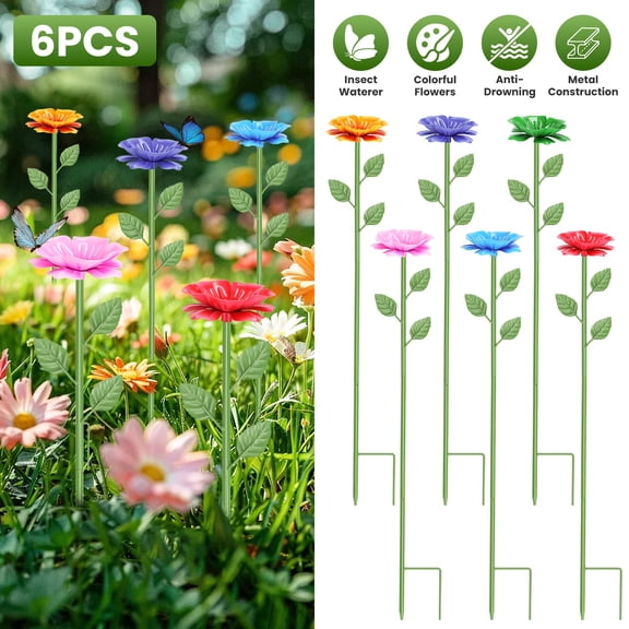 Moclever 6Pcs Metal Bee Watering Stations, Anti-Drowning Bee Butterfly Feeders Pollinator Stakes with Artificial Flowers for Outdoor Decor