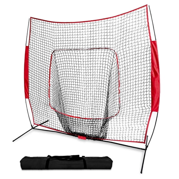 iMountek 7x7ft Baseball Softball Teeball Practice Net Batting Hitting Pitching Training Net w/ Bow Frame Carrying Bag for Solo Team Training