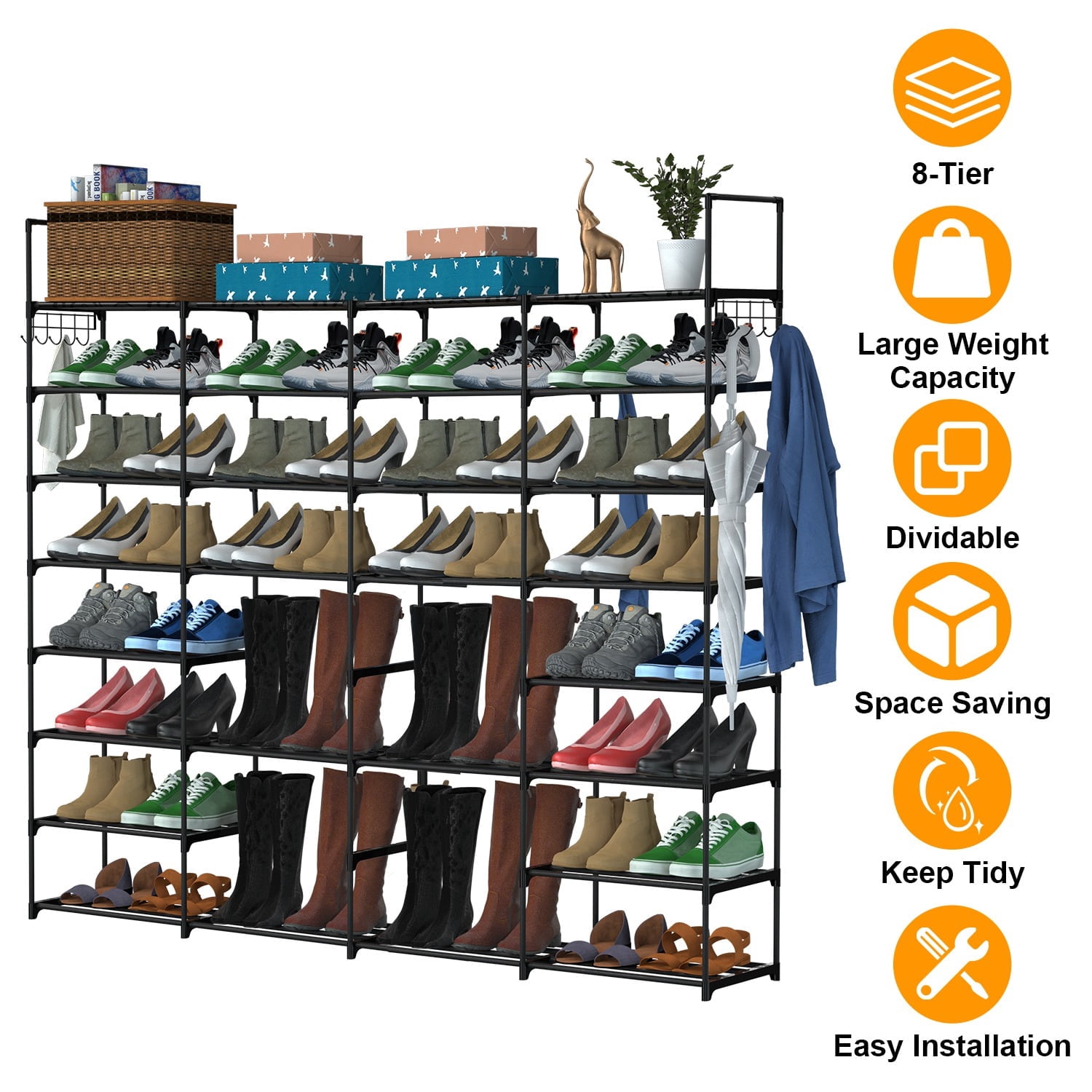 Moclever 8 Tiers 4 Rows Shoe Rack Organizer, Free Standing Metal Shoe ...