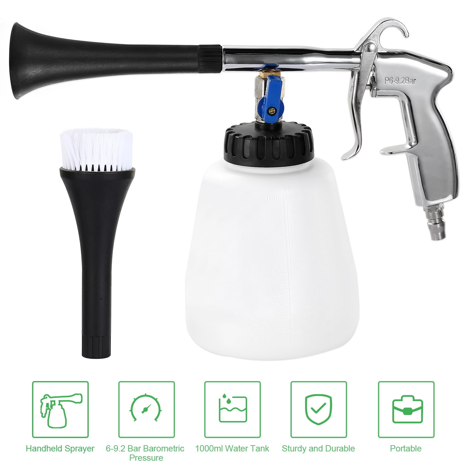 Moclever Air Pulse Cleaning Sprayer, Car Cleaning Gun with Dust Removal Nozzle 1000ML Bottle Capacity for Seat Floor Carpet Door Panel Kitchen, White
