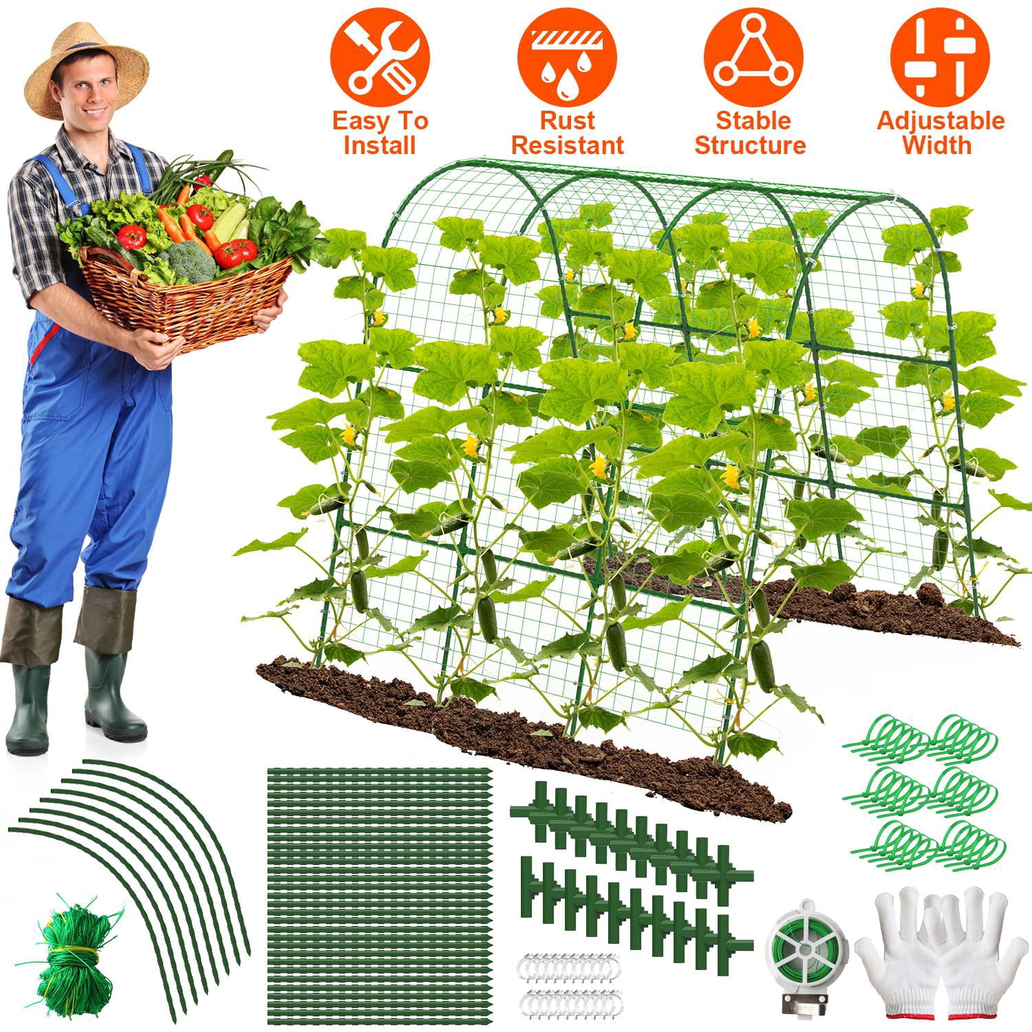 Moclever Arch Garden Trellis for Climbing Plants, Garden Tunnel Trellis with Climbing Net for Garden Raised Bed, Green