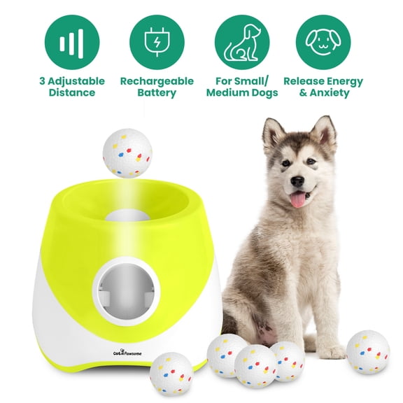 Moclever Automatic Dog Ball Launcher Rechargeable Interactive Pet Fetch Toy, 3 Adjustable Distance 20ft 33ft 46ft, with 6Pcs 2.3in ETPU Balls