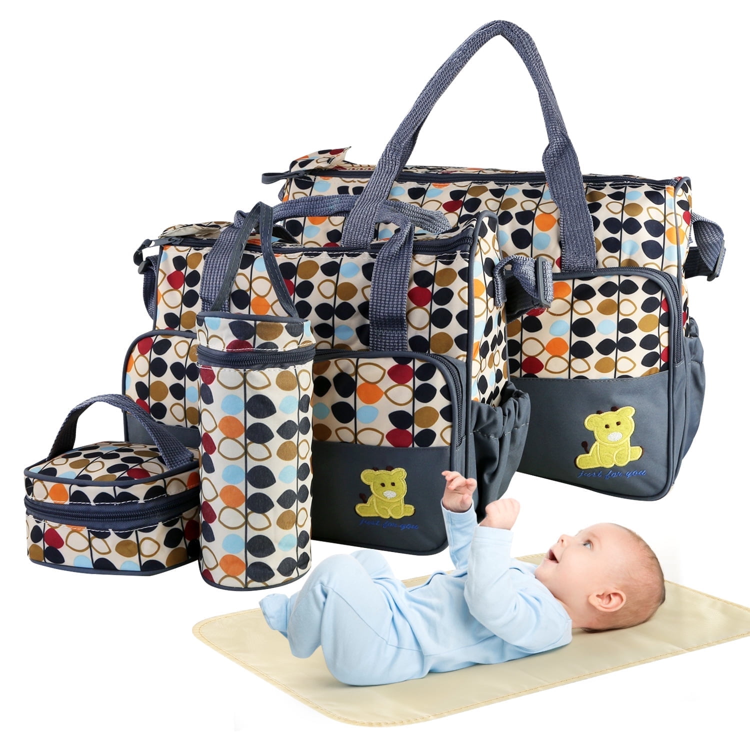 Moclever Baby Diaper Bag Tote Set, 5Pcs Baby Nappy Diaper Bags for Mom and Dad with Nappy Changing Pad Insulated Pockets, Grey