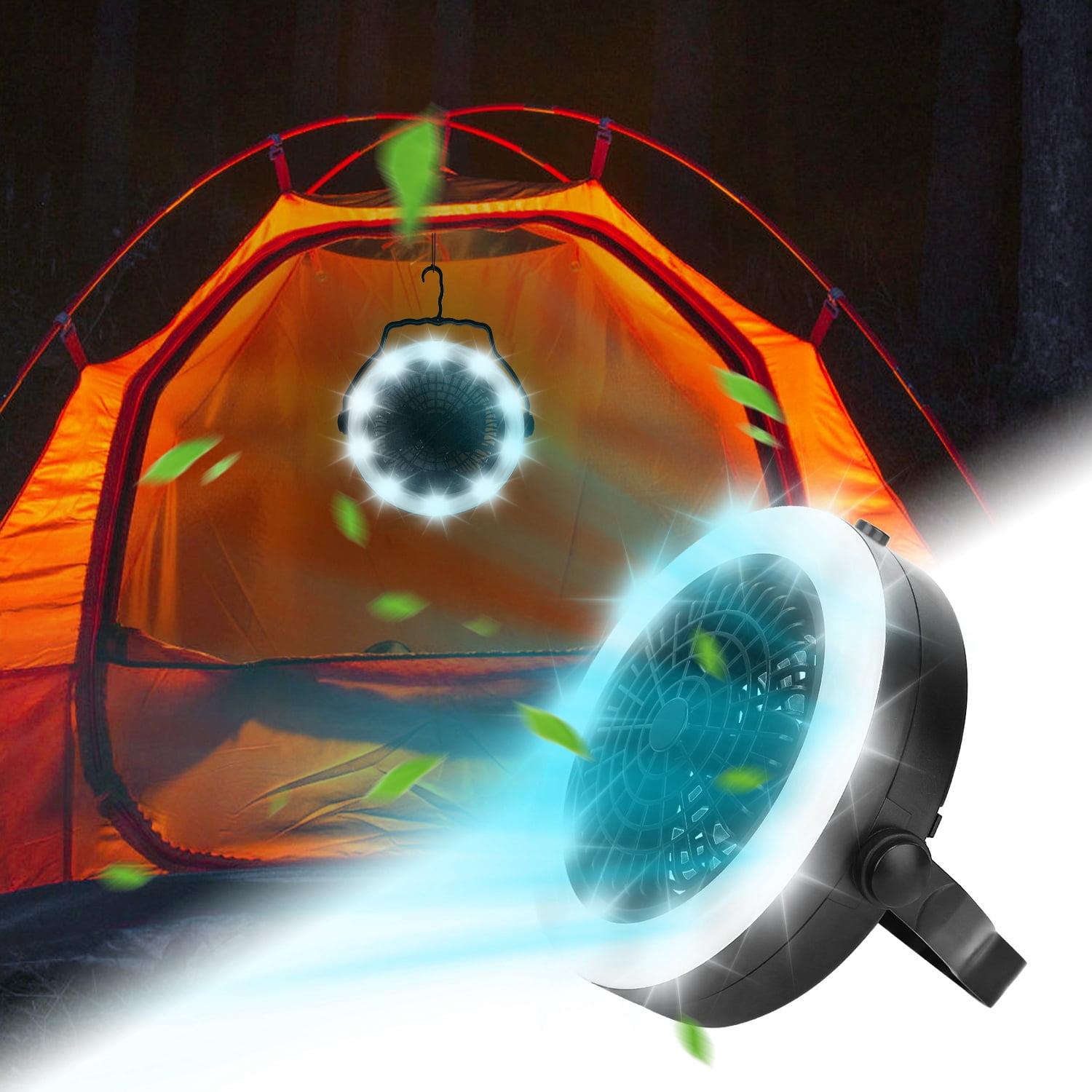Moclever Camping Tent Fan Rechargeable Hanging Flashlight Ceiling Fan for Outdoor Hiking Fishing