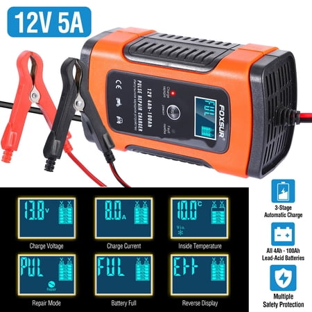 Moclever 12V 5A LCD Intelligent Car Battery Charger ATV Recover Pulse Repair