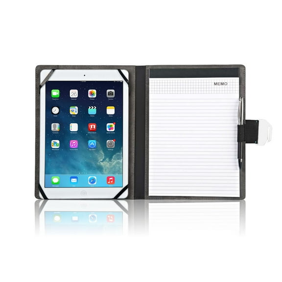 Moclever Case for iPad, Padfolio with A Memopad, Leather Cover, Anti-skid Rubber, Foldable Stand, 8" x 10", Black