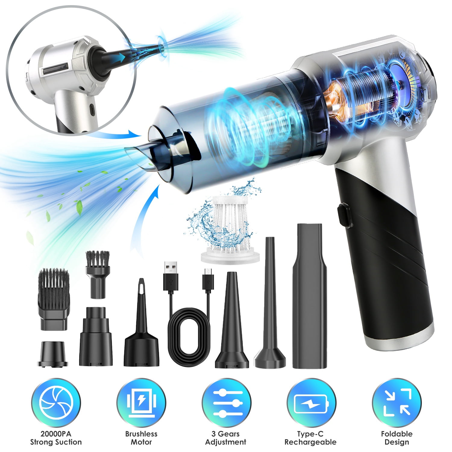 Moclever Cordless Car Vacuum Cleaner Portable Handheld Vacuum with 20000PA Suction Brushless Motor 3 Suction Levels for Home Car Office
