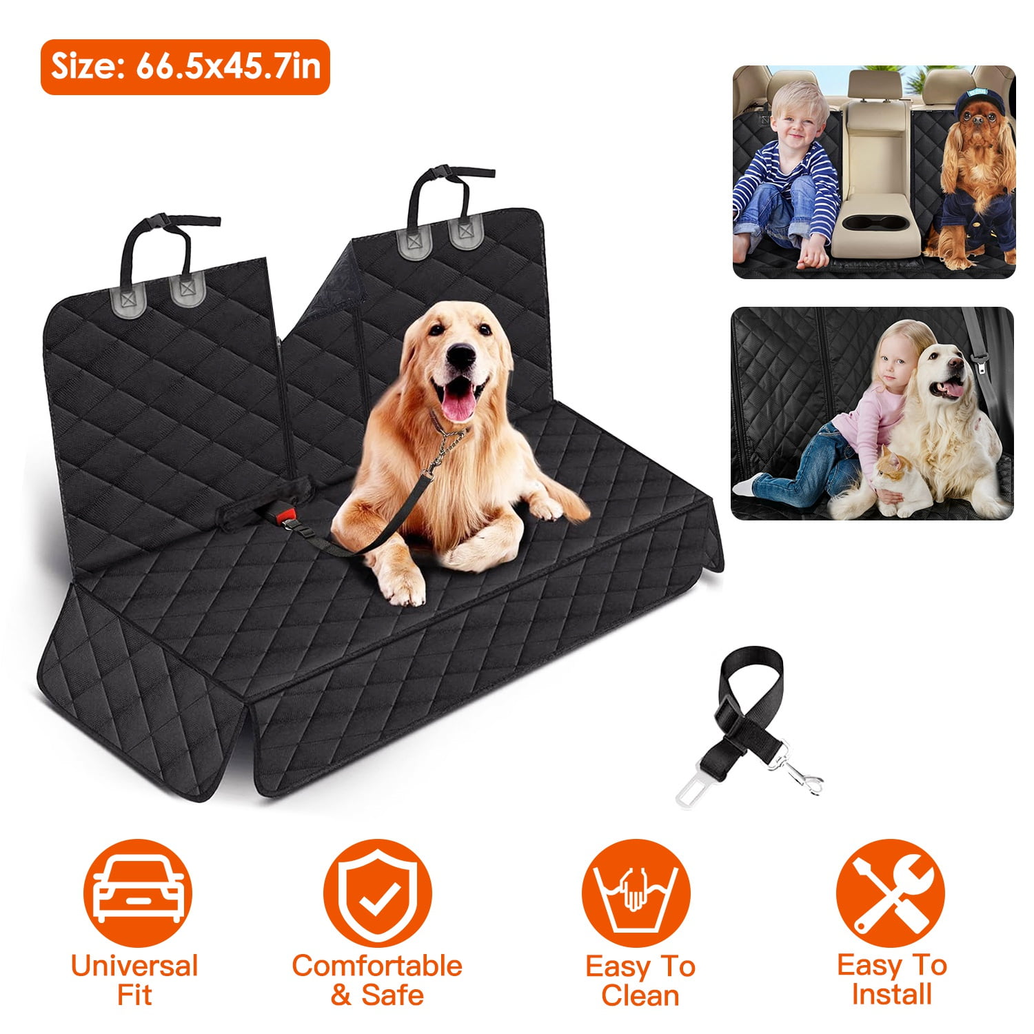 Moclever Dog Car Seat Cover Waterproof Scratchproof Pet Back Seat Cover with Dog Seat Belt for Car Truck SUV