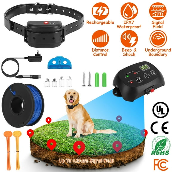 Moclever Electric Dog Fence System, IPX7 Waterproof Rechargeable Receiver Underground Dog Fence System with 100 Adjustable Levels for Small Medium Large Dogs, 1 Transmitter 1 Receiver