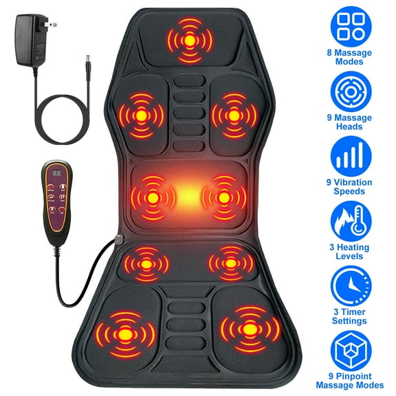 Electric Full Body Massage Mat, Back Massager with Heat, 17 Massage Modes 9 Intensity Levels 9 Speeds 3 Heating Levels for Home Office Car Use, Black