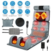Moclever Electric Full Body Massage Mat, Heating Vibration Massage Pad with Neck Foot Massage Head Pillow and Cloth Lumbar Pillow Timer Anti-Slip Bottom, Grey