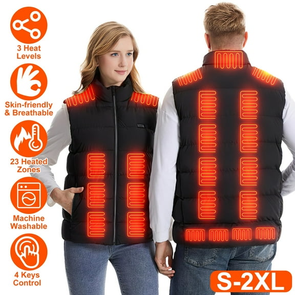 Electric Heated Vest for Men Women, 23 Heating Zones 3 Heat Levels Machine Washable for Winter, Black (Battery Not Included)