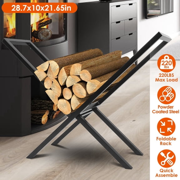 Moclever Firewood Log Rack Outdoor X Shape Wood Lumber Log Holder 220lbs Max Load for Fireplace Firepit, Black