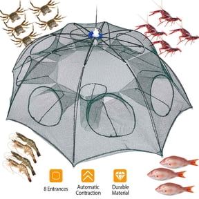 Moclever Foldable Fishing Bait Trap Net Portable Crab Shrimp Minnow Crawfish Cast Dip Cage with 8 Entrances Automatic Contraction