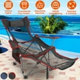 thumbnail image 1 of Moclever Foldable Reclining Chair, 2 in 1 Portable Camping Chair Heavy Duty Steel Outdoor Folding Chair 330lbs Load with Cup Holder Pillow Side Pocket, Black, 1 of 13