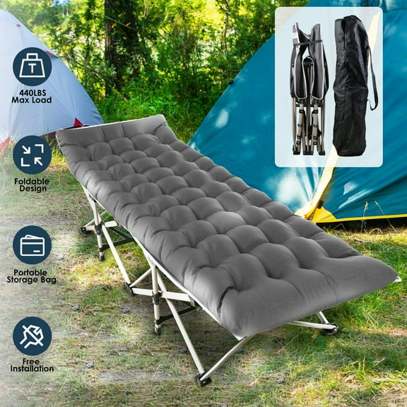 Moclever Folding Camping Cot Portable Sleeping Camping Bed with 2-Sided Soft Pad 440lbs Max Load for Outdoor Travel, Grey