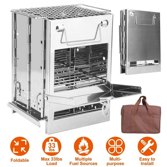 Moclever Folding Camping Stove, 6x6x8in Outdoor Charcoal Stove with Handle, Silver