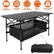 Moclever Folding Heavy Duty Camping Table Rustproof Aluminum Roll up Camping Table 220lbs Load Capacity with Storage Basket for Outdoor, Black