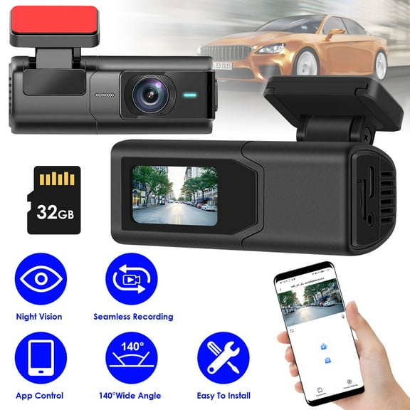 Moclever Front Dash Cam for Cars, 2K HD Car Dashcam with IPS Screen Night Vision Loop Recording 140 Wide Angle WiFi App Control Included 32G Storage Card, Black