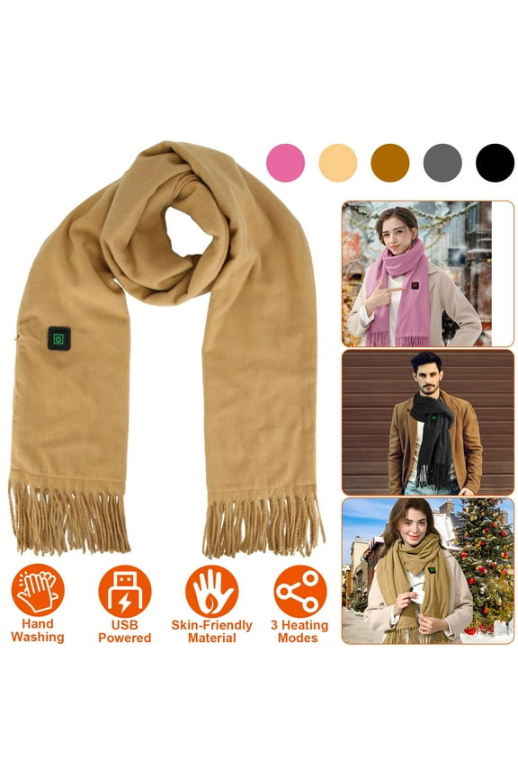 Heated Scarf for Men Women, Electric USB Heated Neck Wrap with 3 Heating Modes 104°F/122°F/140°F, Brown
