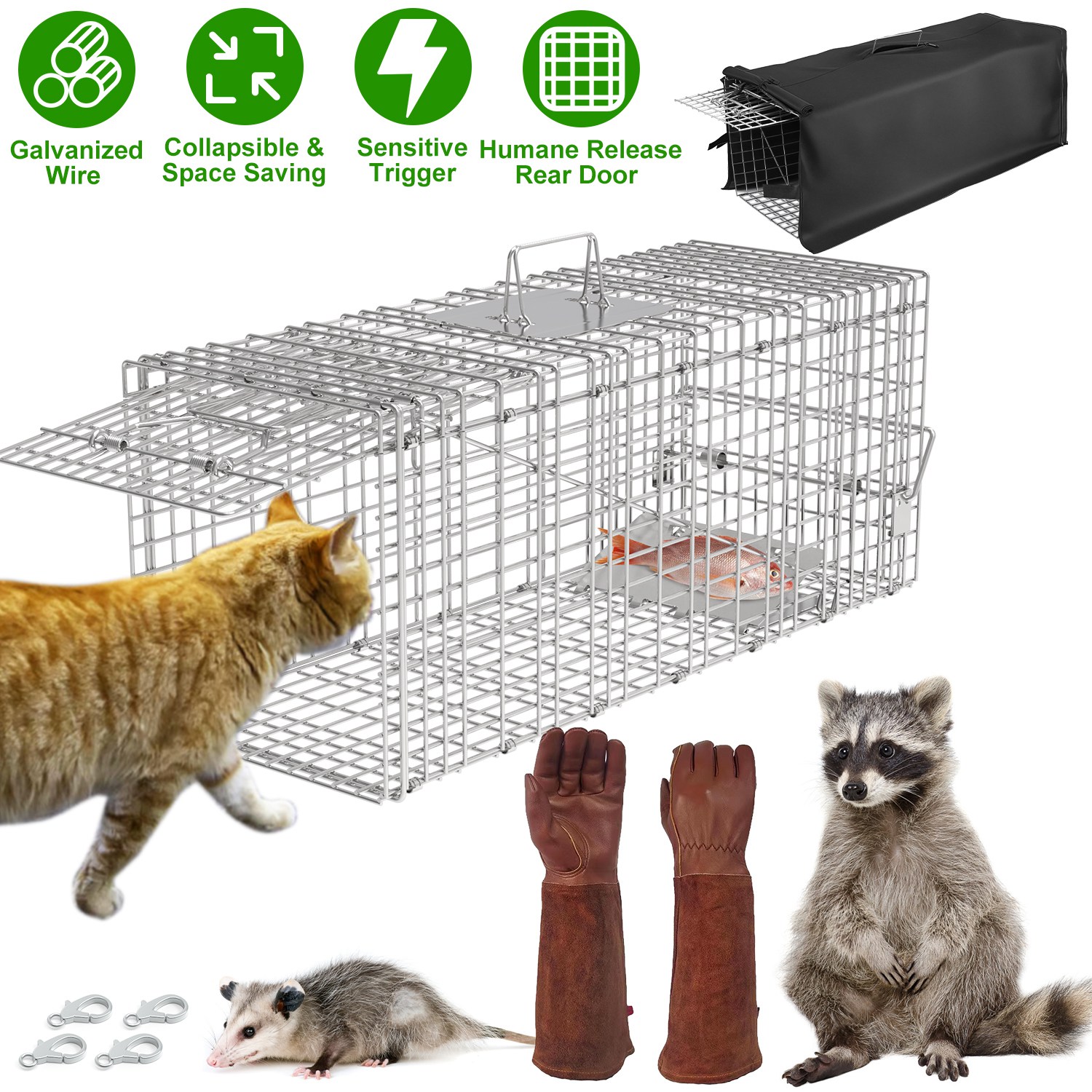 Humane Release Moclever Humane Cage Trap, Collapsible Galvanized Wire Catch Release ...