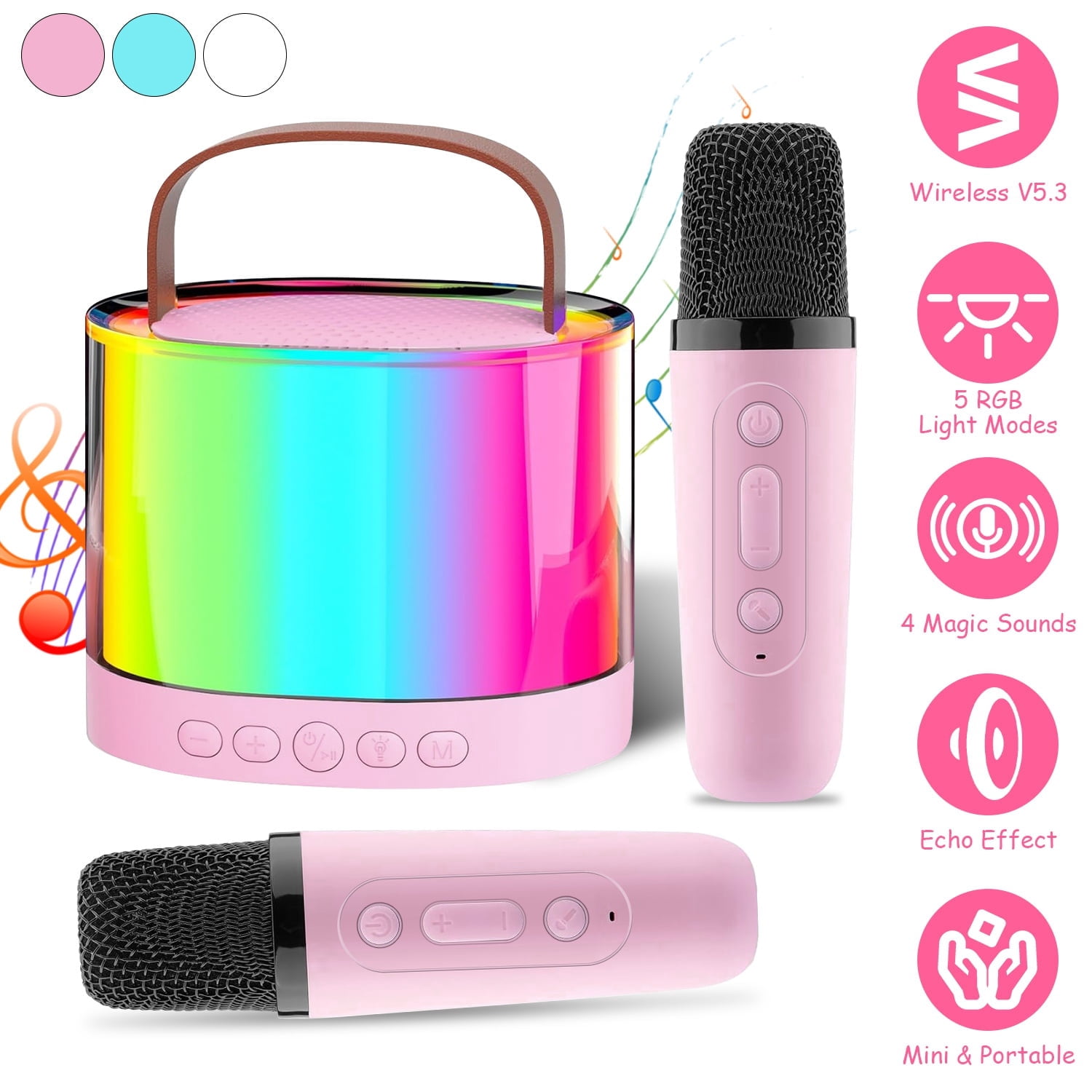 Moclever Kids Karaoke Machine with 2 Wireless Microphones, Mini Karaoke ...