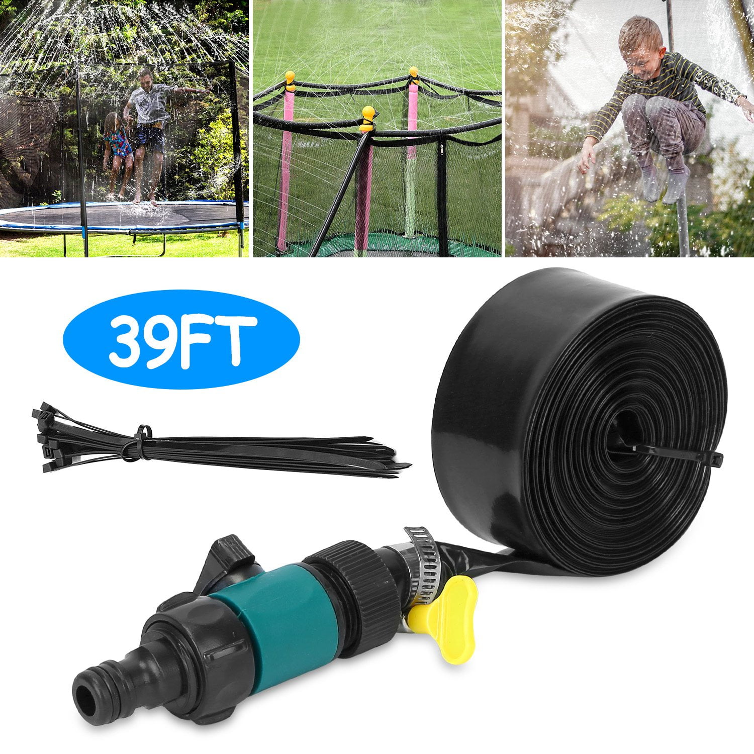 Moclever Kids Trampoline Sprinkler, Outdoor Water Park Sprinkler with 39ft Hosepipe for Garden Backyard Lawn, Black